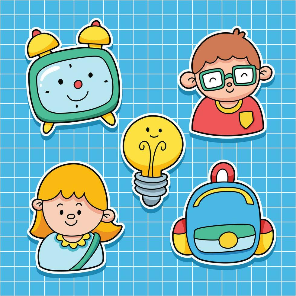 Cartoon hand drawn school sticker collection vector