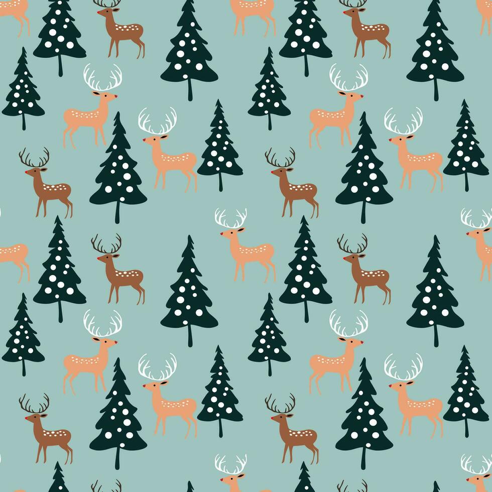 sin costura modelo reno, Navidad árbol fondo, invierno patrón, envase papel, invierno saludos, web página fondo, Navidad y nuevo año saludo tarjetas vector