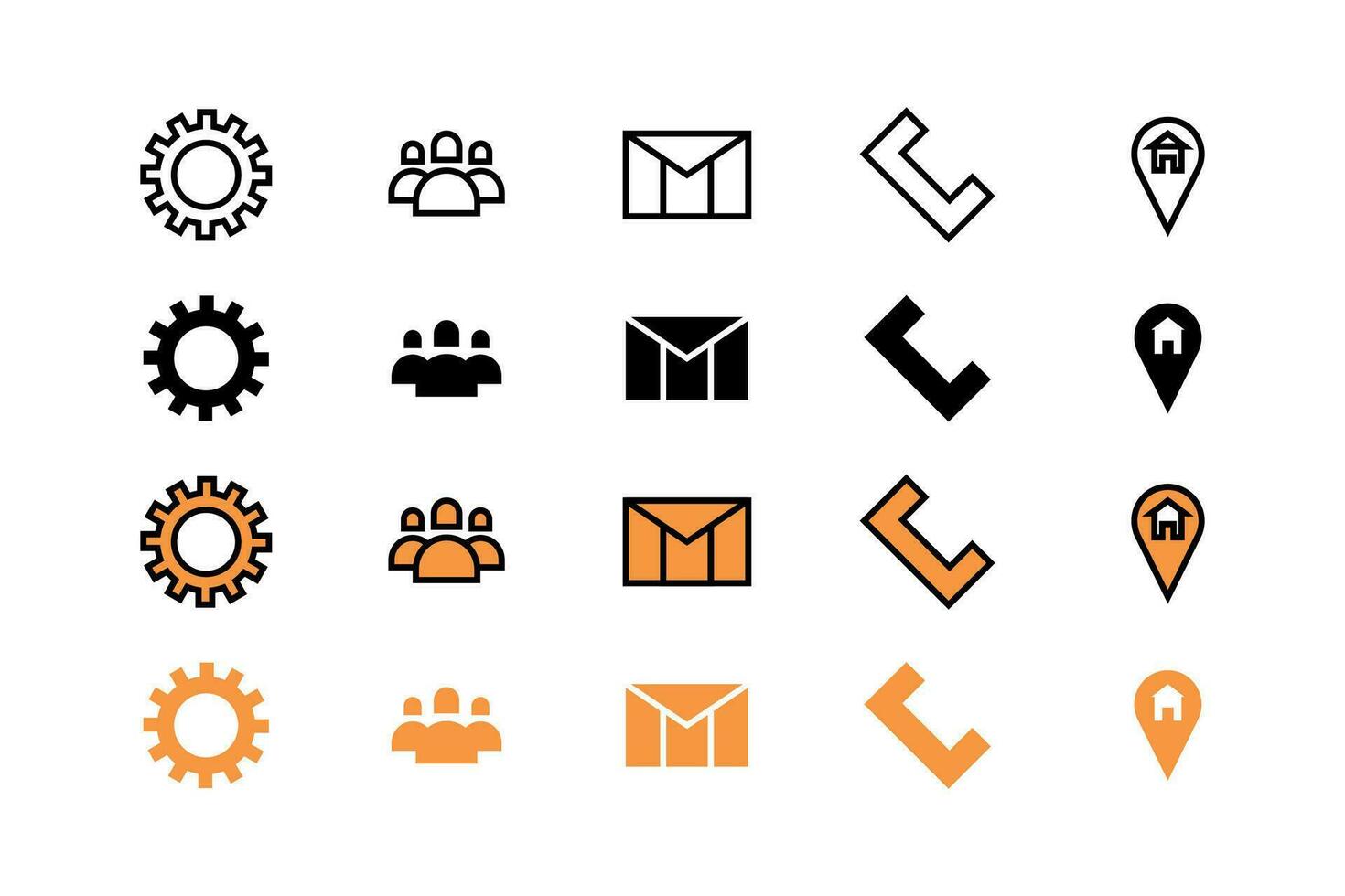 Linear, Glyph, Flat and Line, Flat, Gradient Contact and Web Icons Set vector