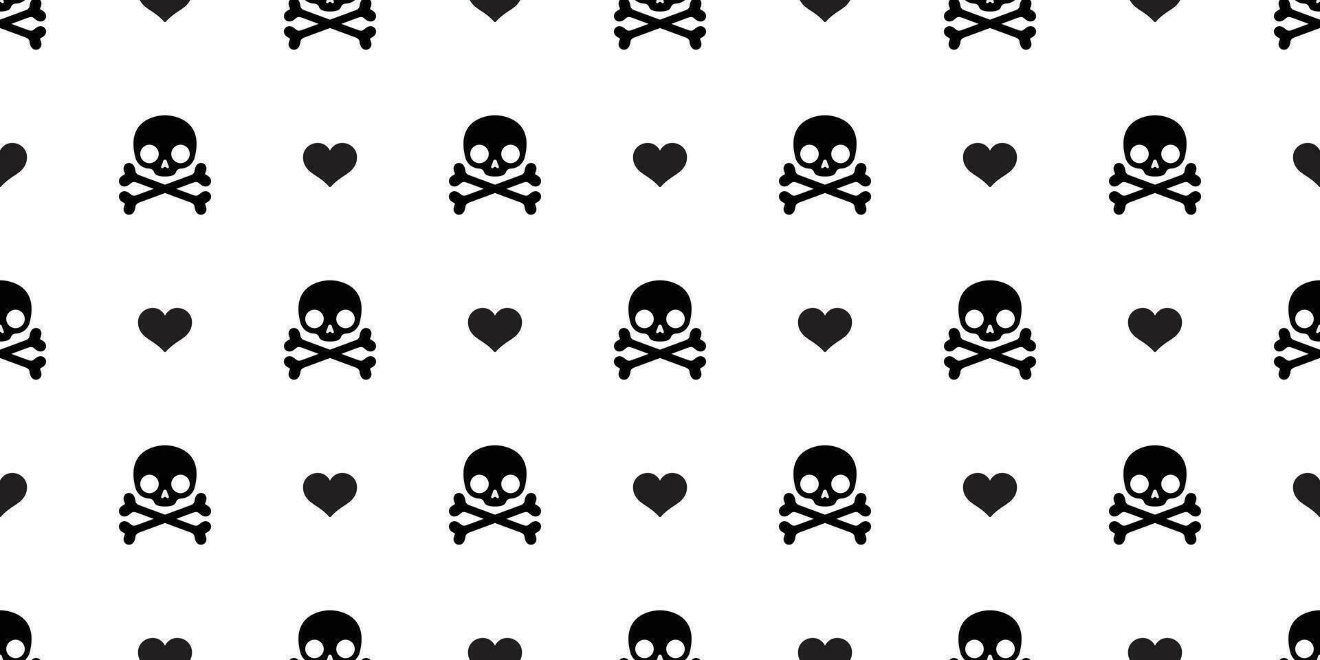 cráneo pirata tibias cruzadas sin costura modelo Víspera de Todos los Santos corazón vector símbolo hueso fantasma bufanda aislado loseta antecedentes repetir fondo de pantalla dibujos animados garabatear ilustración blanco diseño