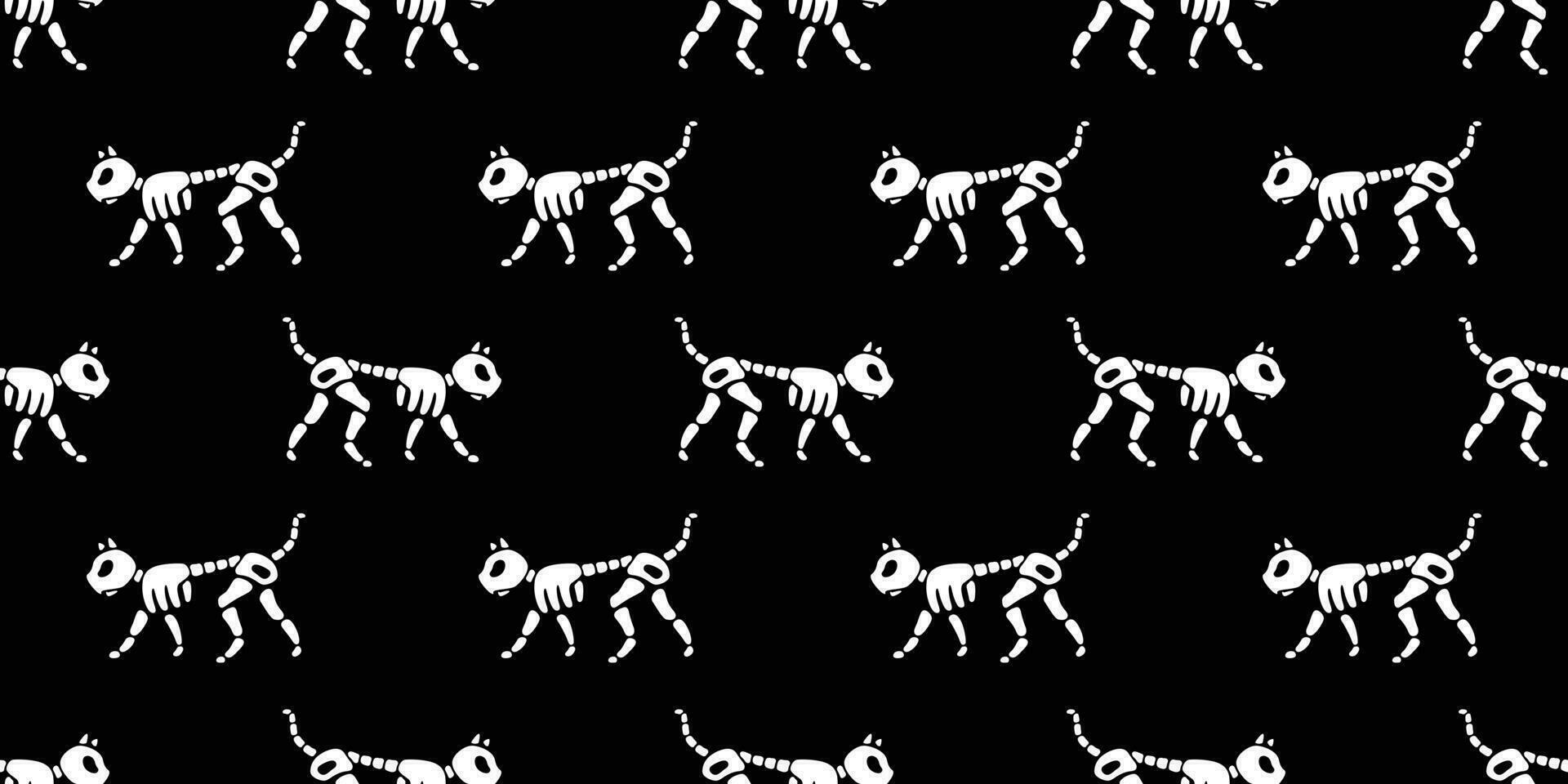 cat seamless pattern vector Halloween bone skeleton skull kitten cartoon character doodle illustration design