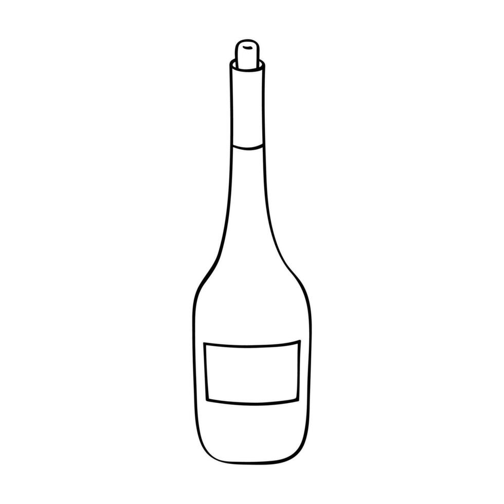 Hand drawn wine bottle illustration. Alcohol drink clipart in doodle style. Single element for design vector