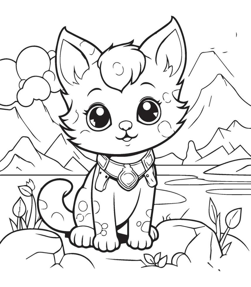 Meow Cats Coloring page for Kids vector