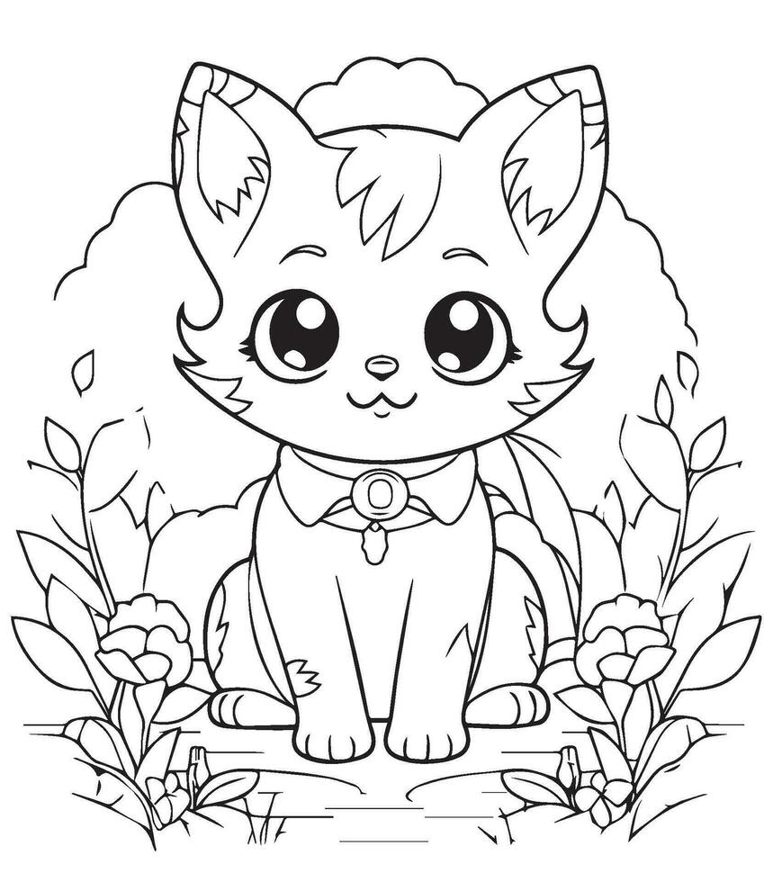 Meow Cats Coloring page for Kids vector