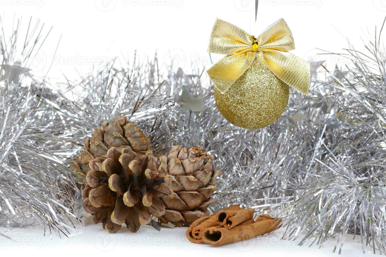 Christmas background with golden decor ball photo