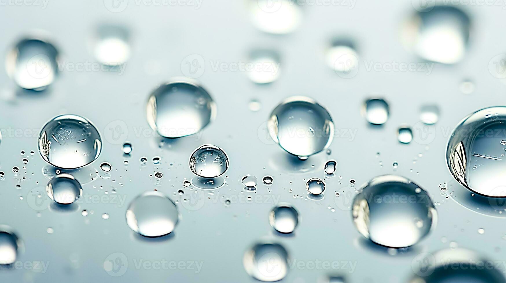 transparent water drops on grey glass photo