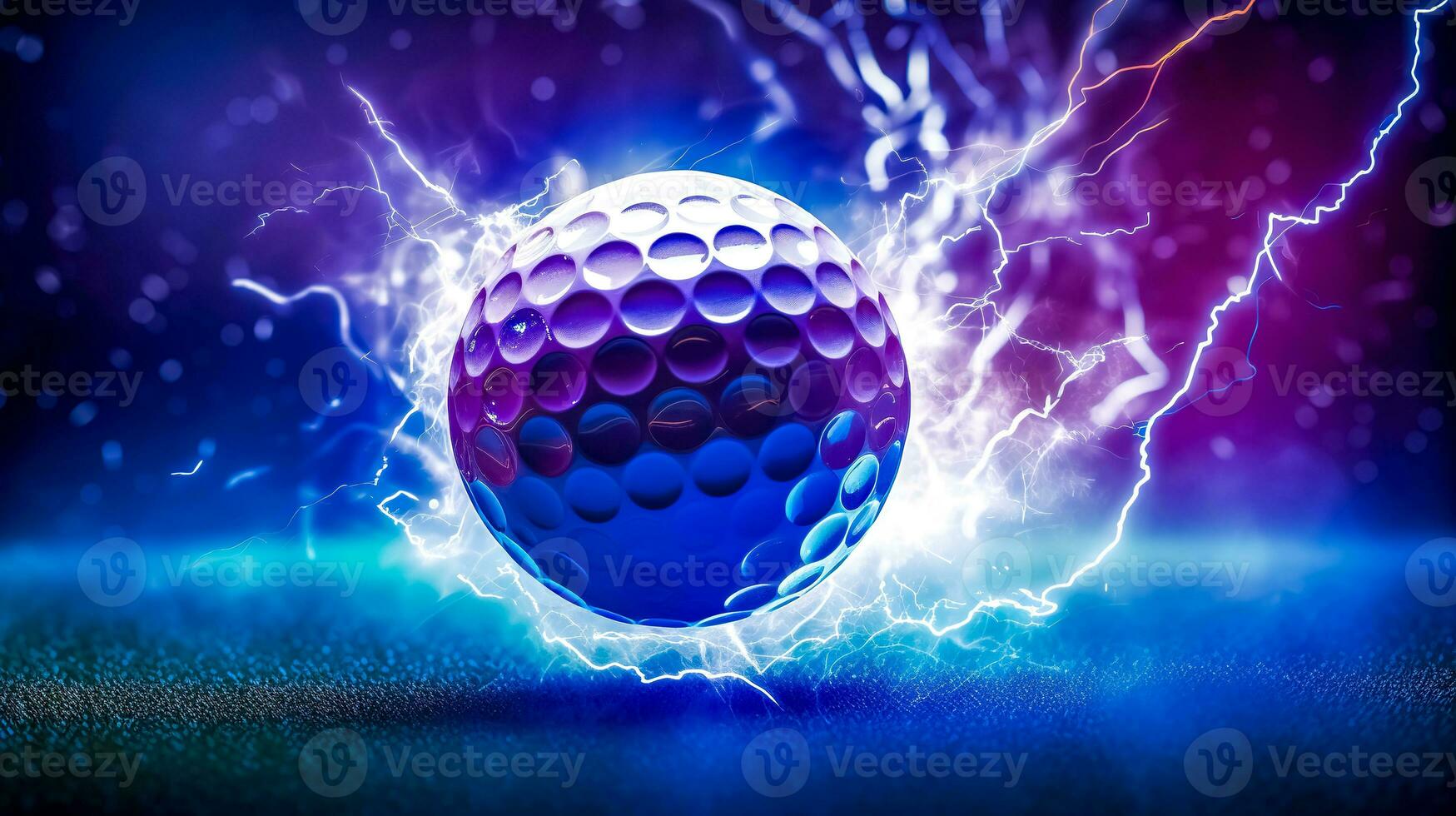 the golf ball flies in the energy of a flash of lightning photo