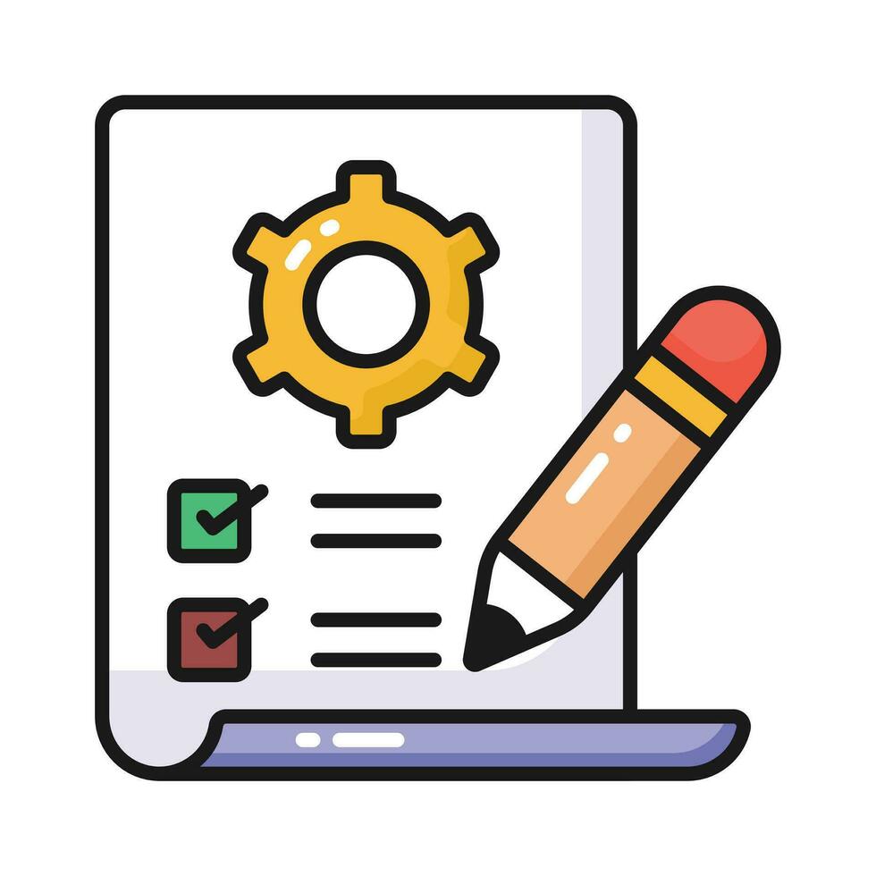 Checklist with cogwheel and pencil showing concept icon of work planning, technical configuration vector