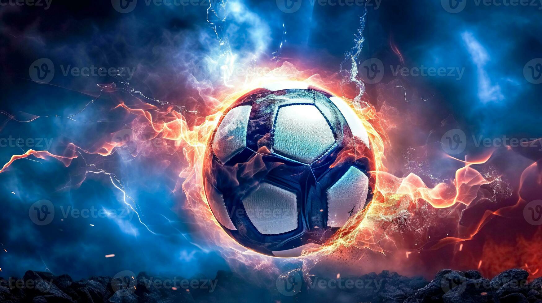 soccer ball in flash energy from lightning photo