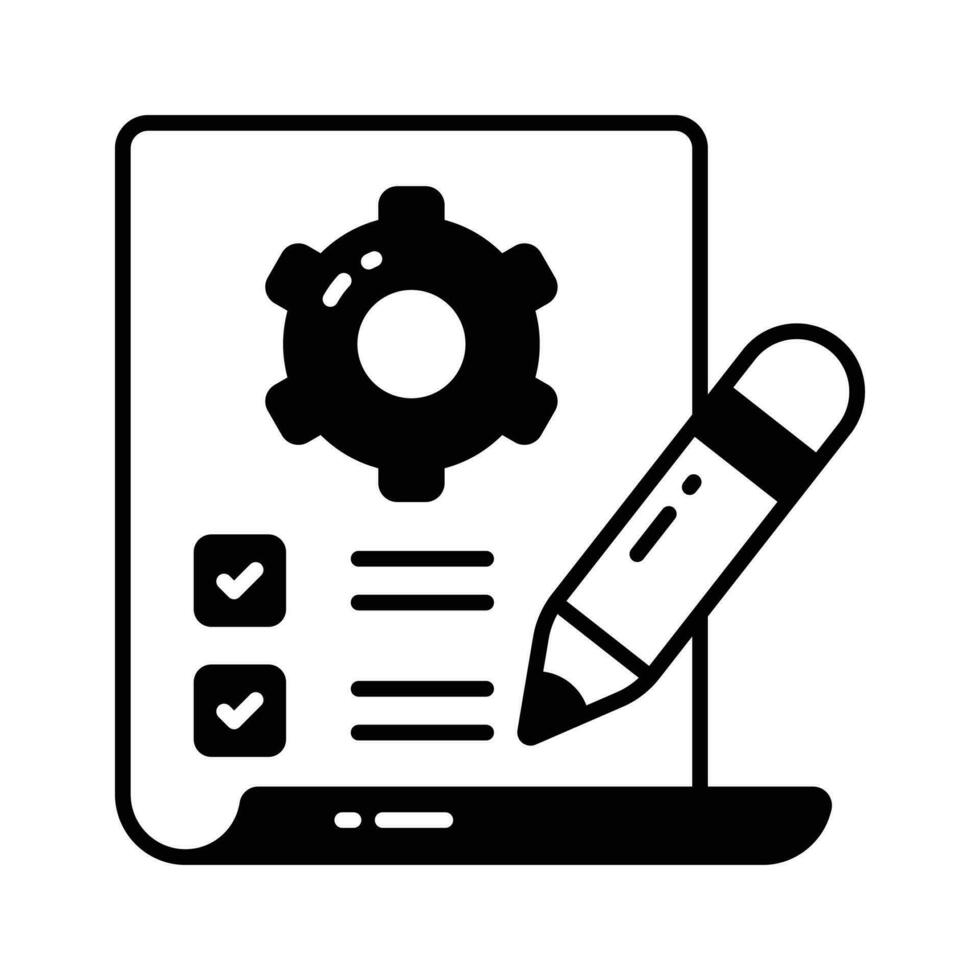 Checklist with cogwheel and pencil showing concept icon of work planning, technical configuration vector