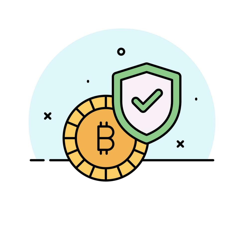 Bitcoin with protection shield, concept vector of bitcoin security