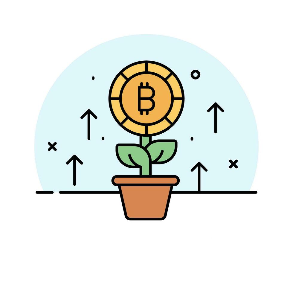 Check this beautiful vector of bitcoin farming in trendy style