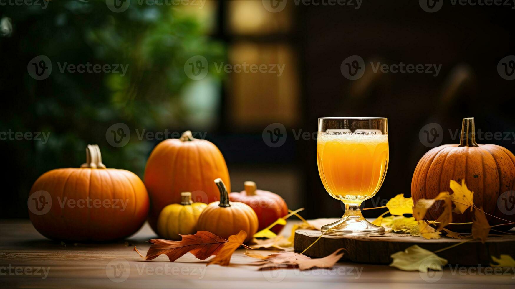 A Glass of juice with pumpkin on the table AI Generative photo