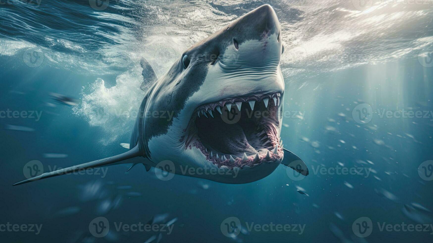 Portrait scary white shark appearing in the sea AI Generative photo