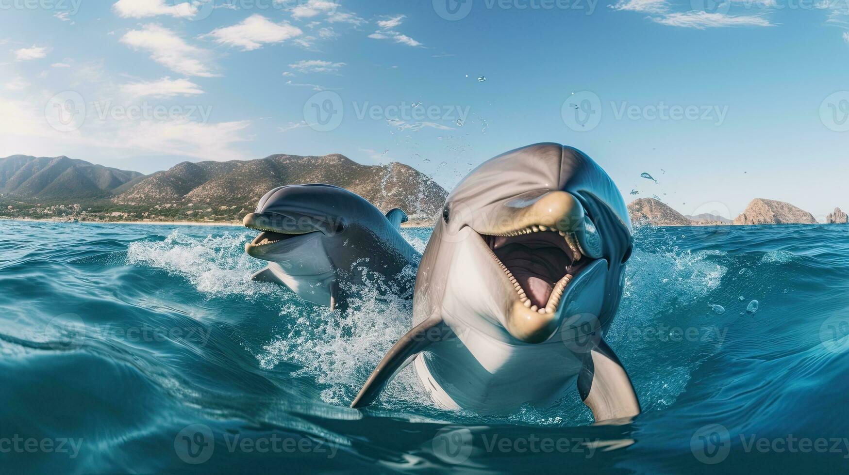 Portrait dolphin jumping over the sea AI Generative photo
