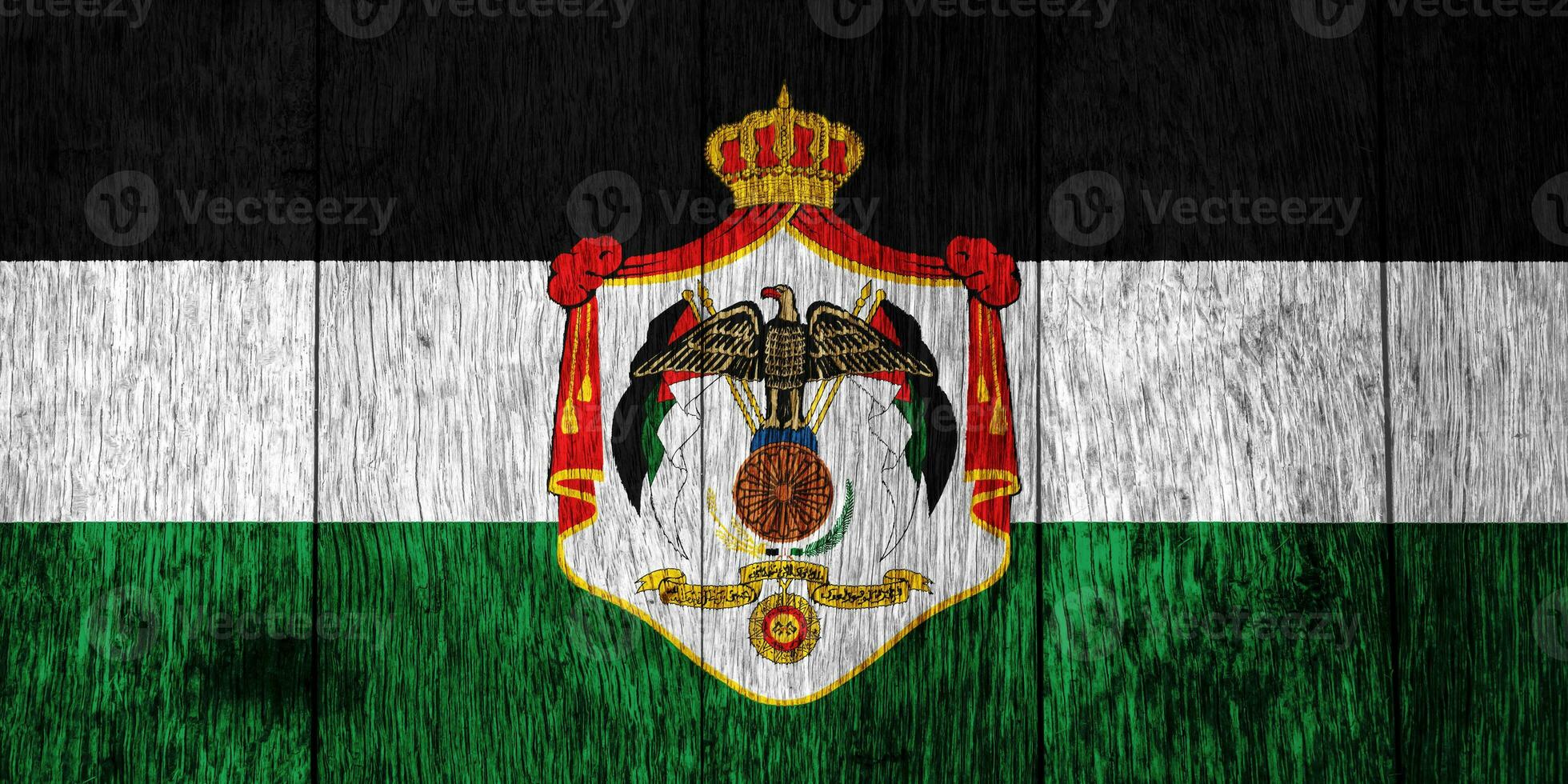 Flag and coat of arms of Hashemite Kingdom of Jordan on a textured background. Concept collage. photo