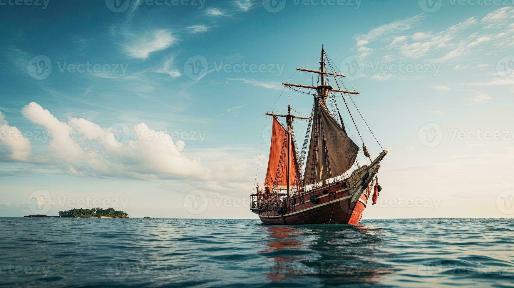 retrato Pinisi Embarcacion navegación en el mar con ligero exposición ai generativo foto