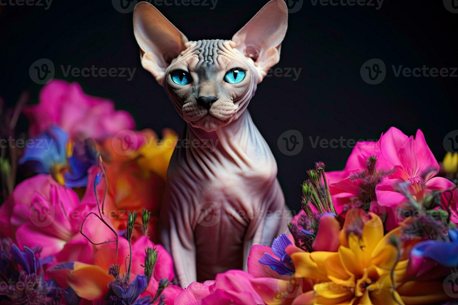 Portrait Sphinx cat in the living rooms AI Generative photo