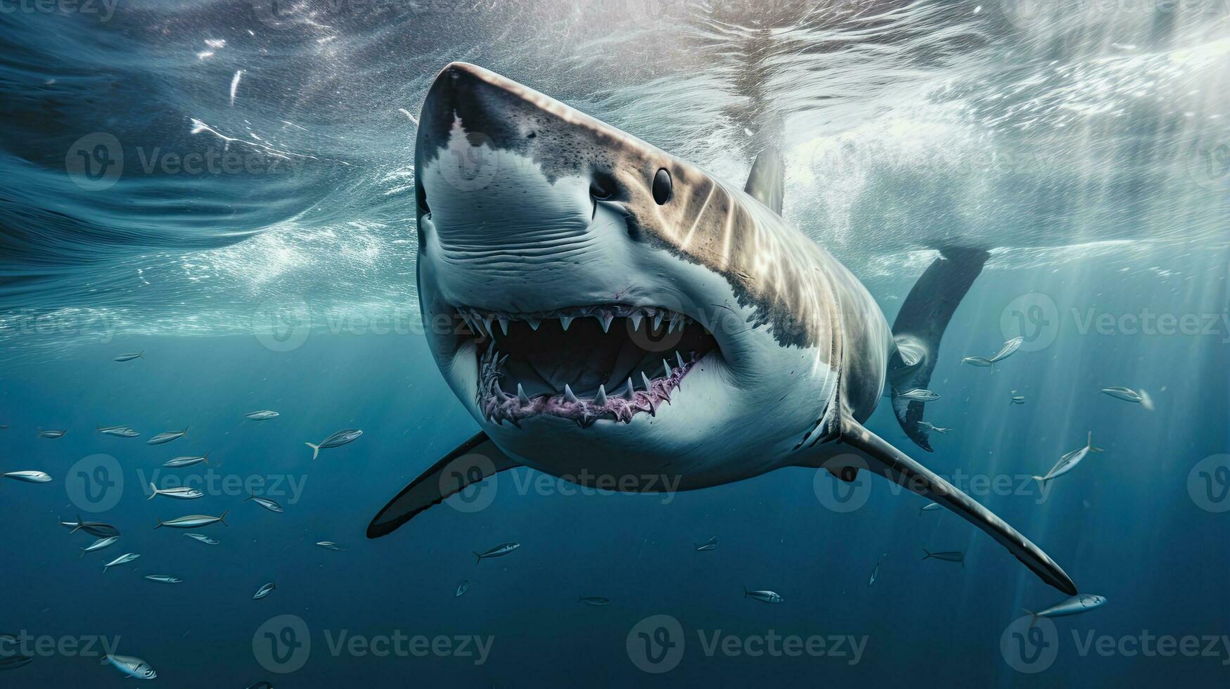 Portrait scary white shark appearing in the sea AI Generative photo