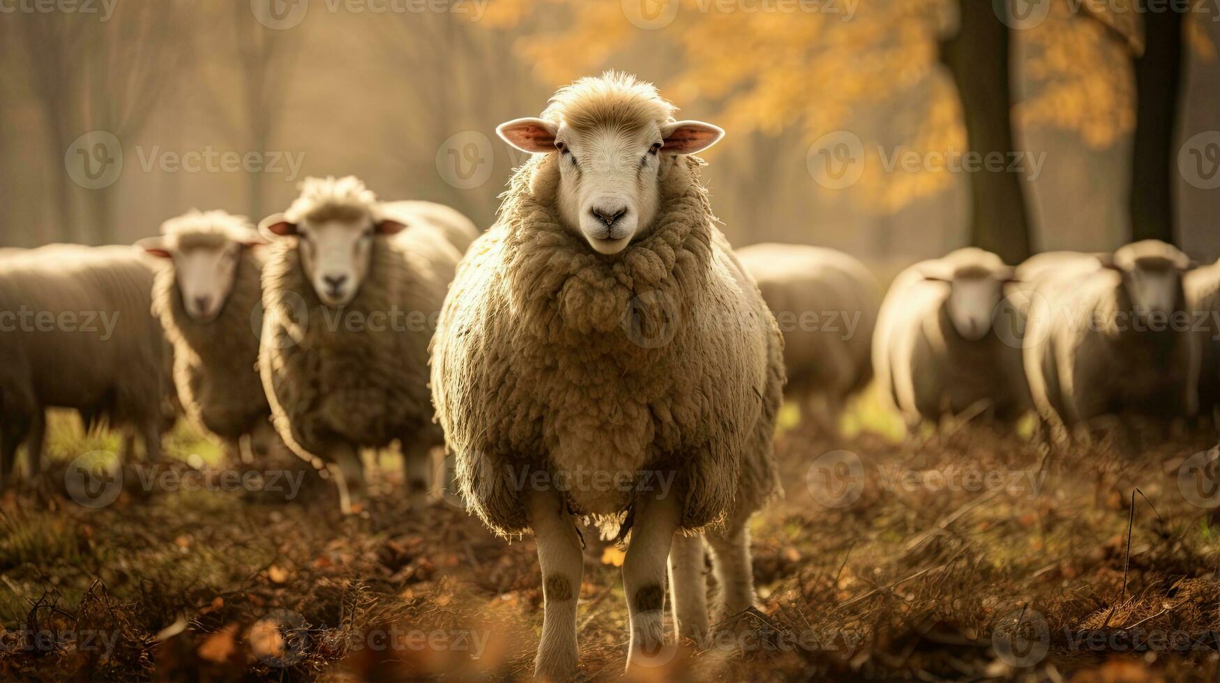 Portrait woolly sheep in the farm AI Generative photo