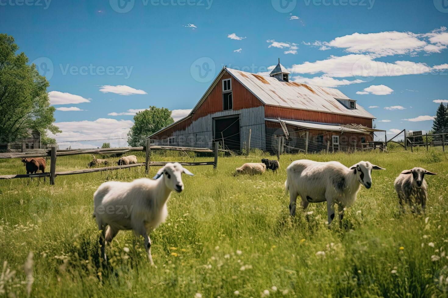 Portrait goat in the farm with light exposure AI Generative photo