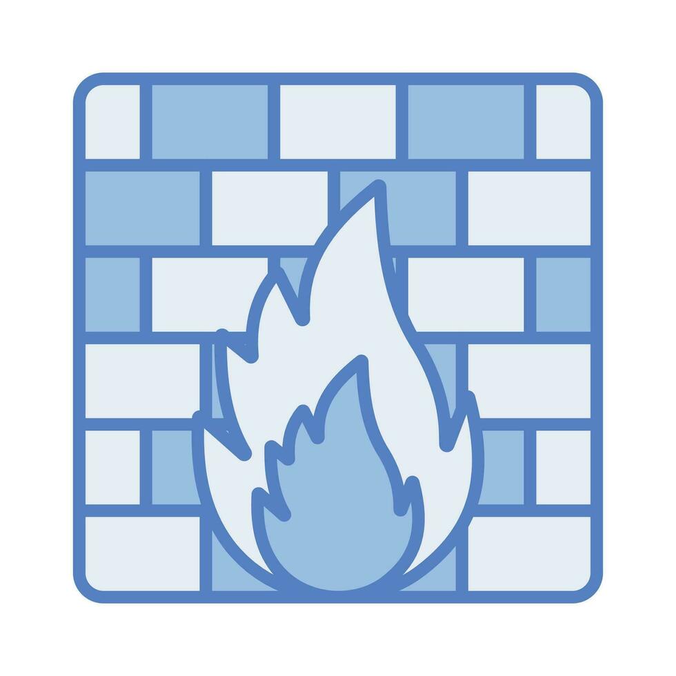 Bricks wall fire flame. Symbol of antivirus. Sign of network virus attack protection and defense system vector