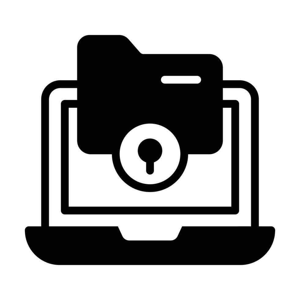 A locked folder in laptop, concept of data protection, security icon vector