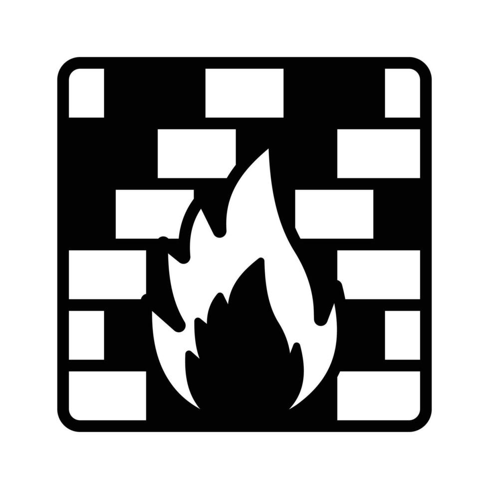 Bricks wall fire flame. Symbol of antivirus. Sign of network virus attack protection and defense system vector