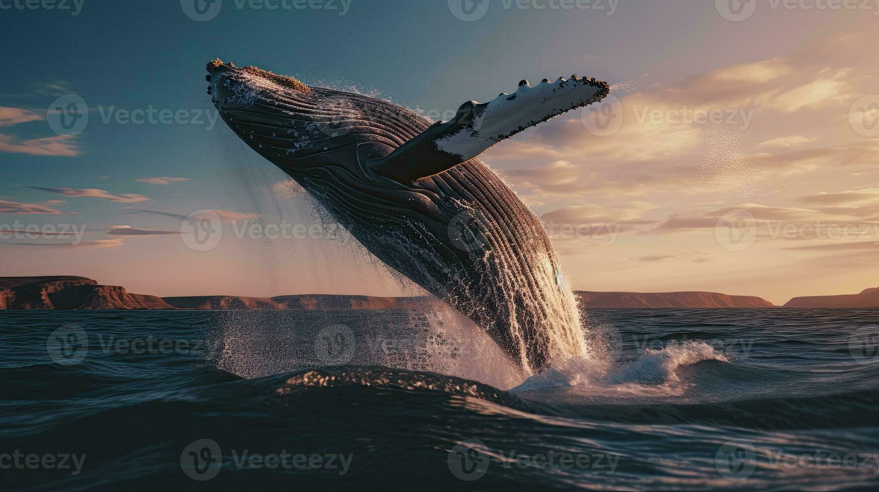 Portrait of whale jumping above the sea AI Generative photo