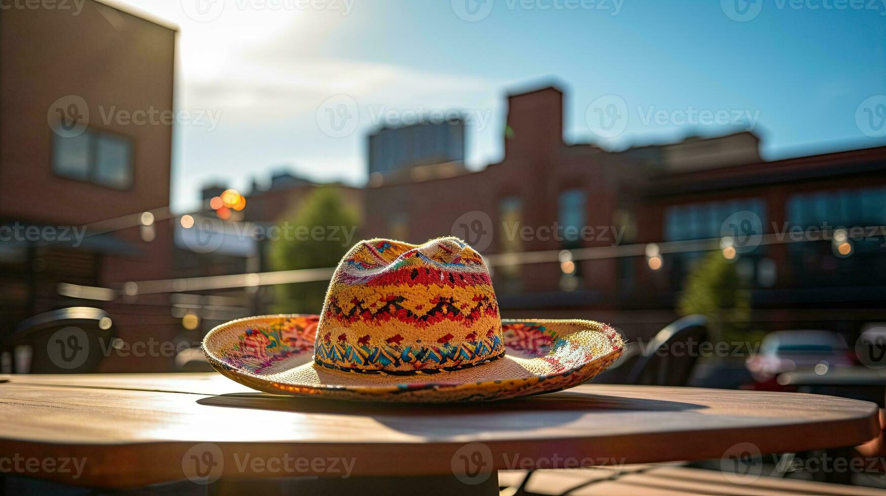 sombrero sombrero en el mesa con ligero exposición ai generacion foto