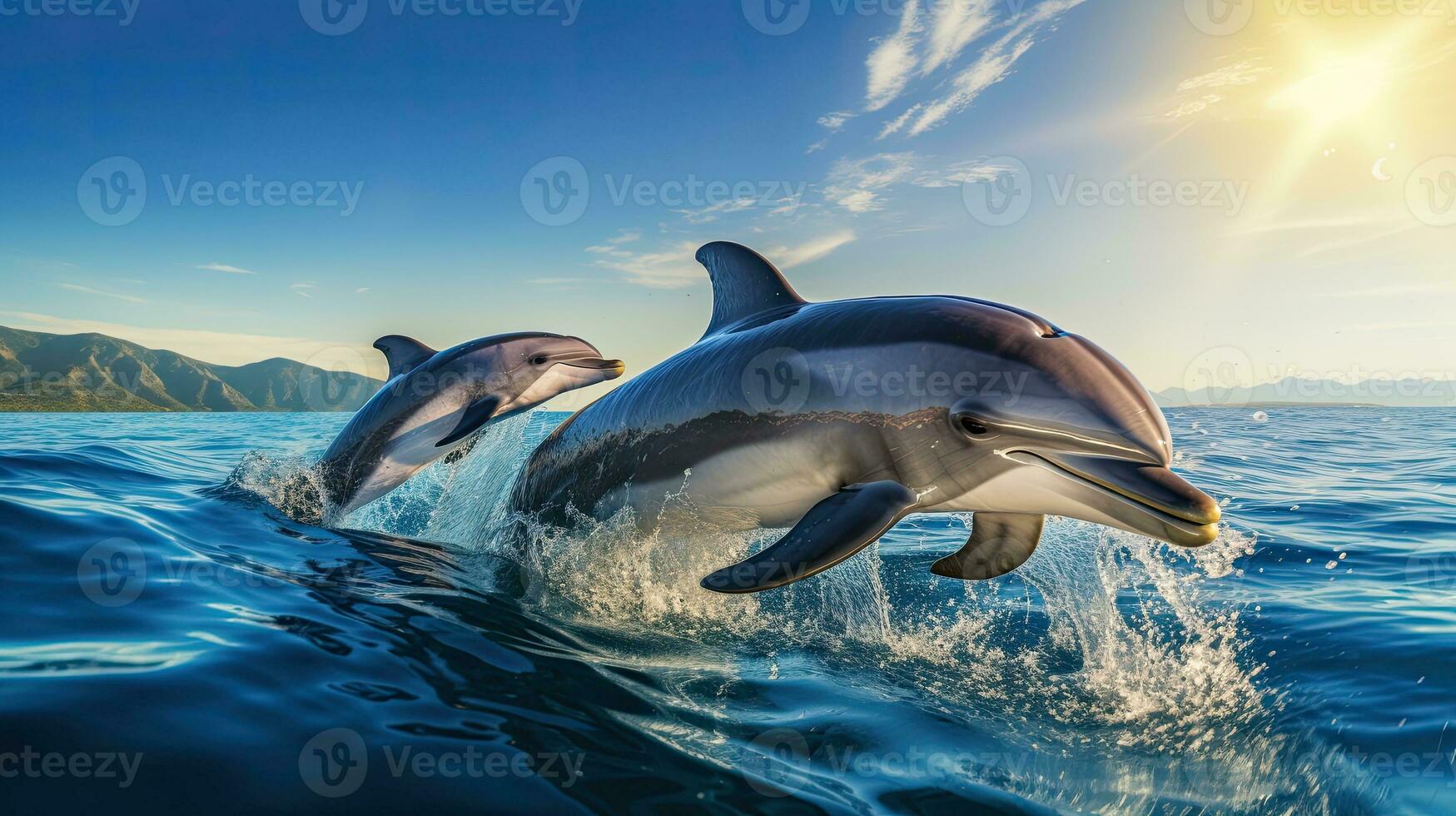 Portrait dolphin jumping over the sea AI Generative photo