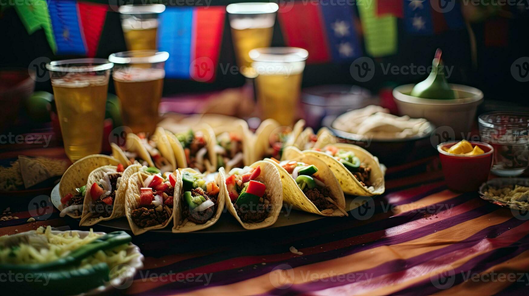 Delicious tacos with drink on the table AI Generative photo