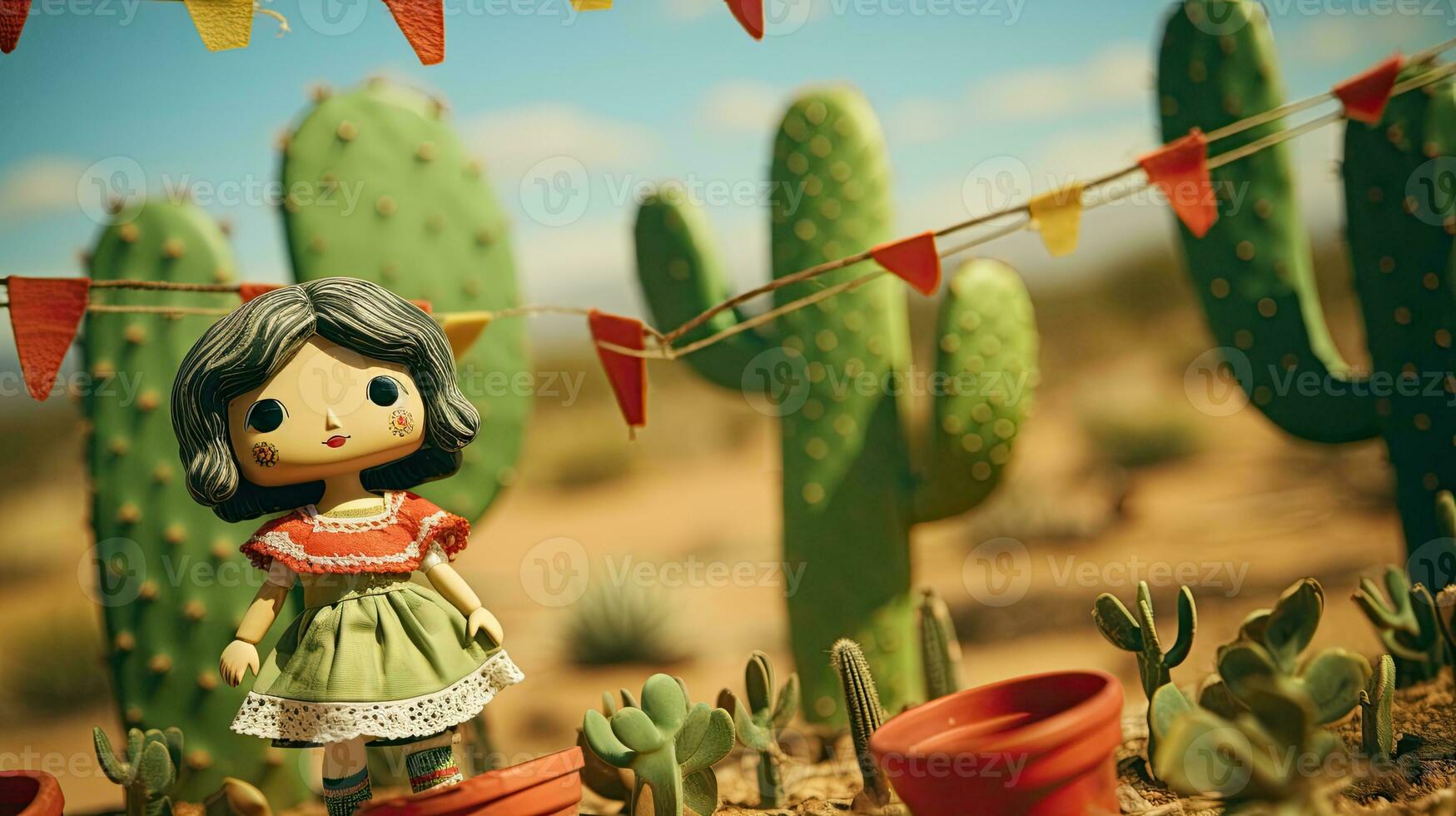 Lele Muneca doll with cactus on the field AI Generative photo