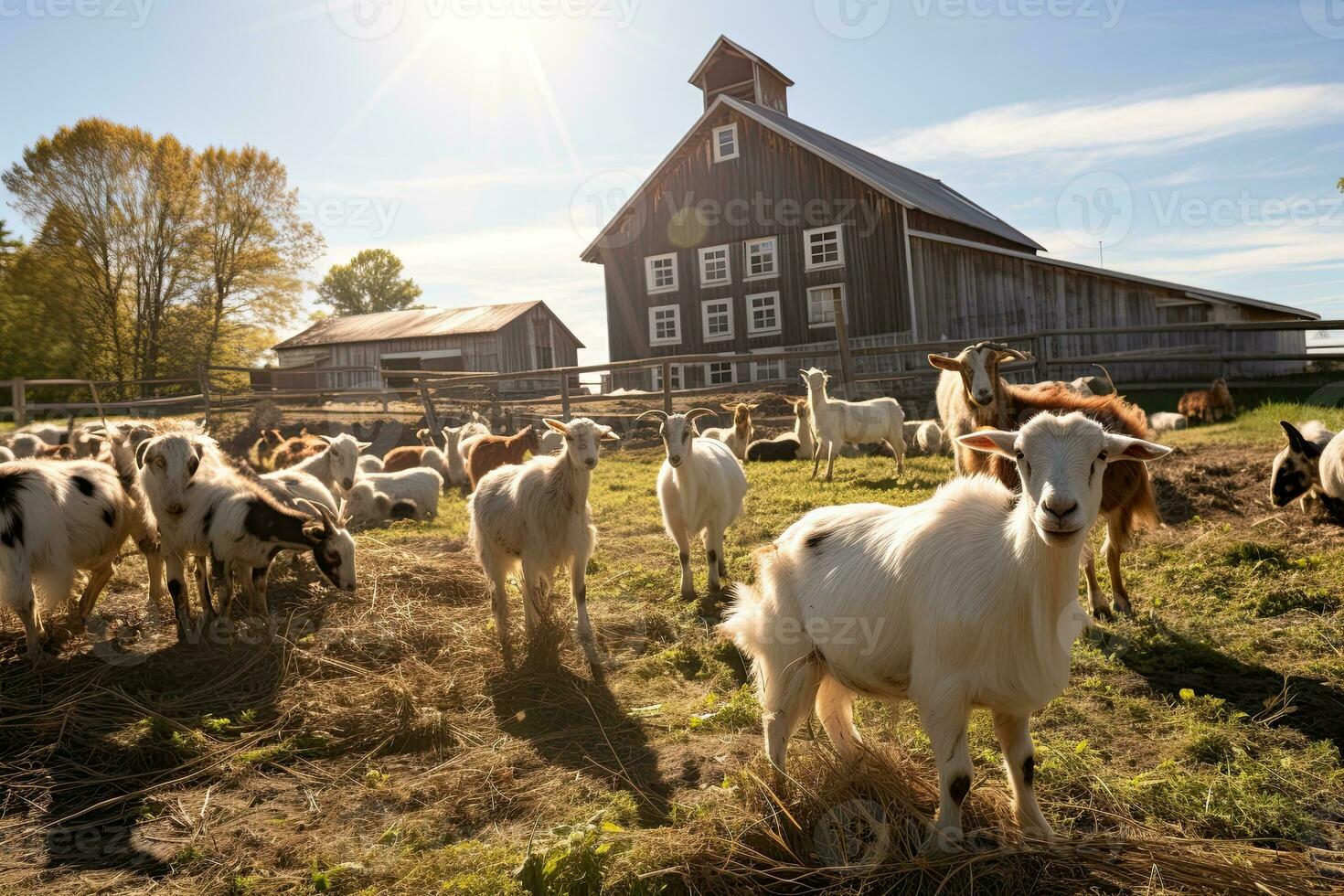 Portrait goat in the farm with light exposure AI Generative photo
