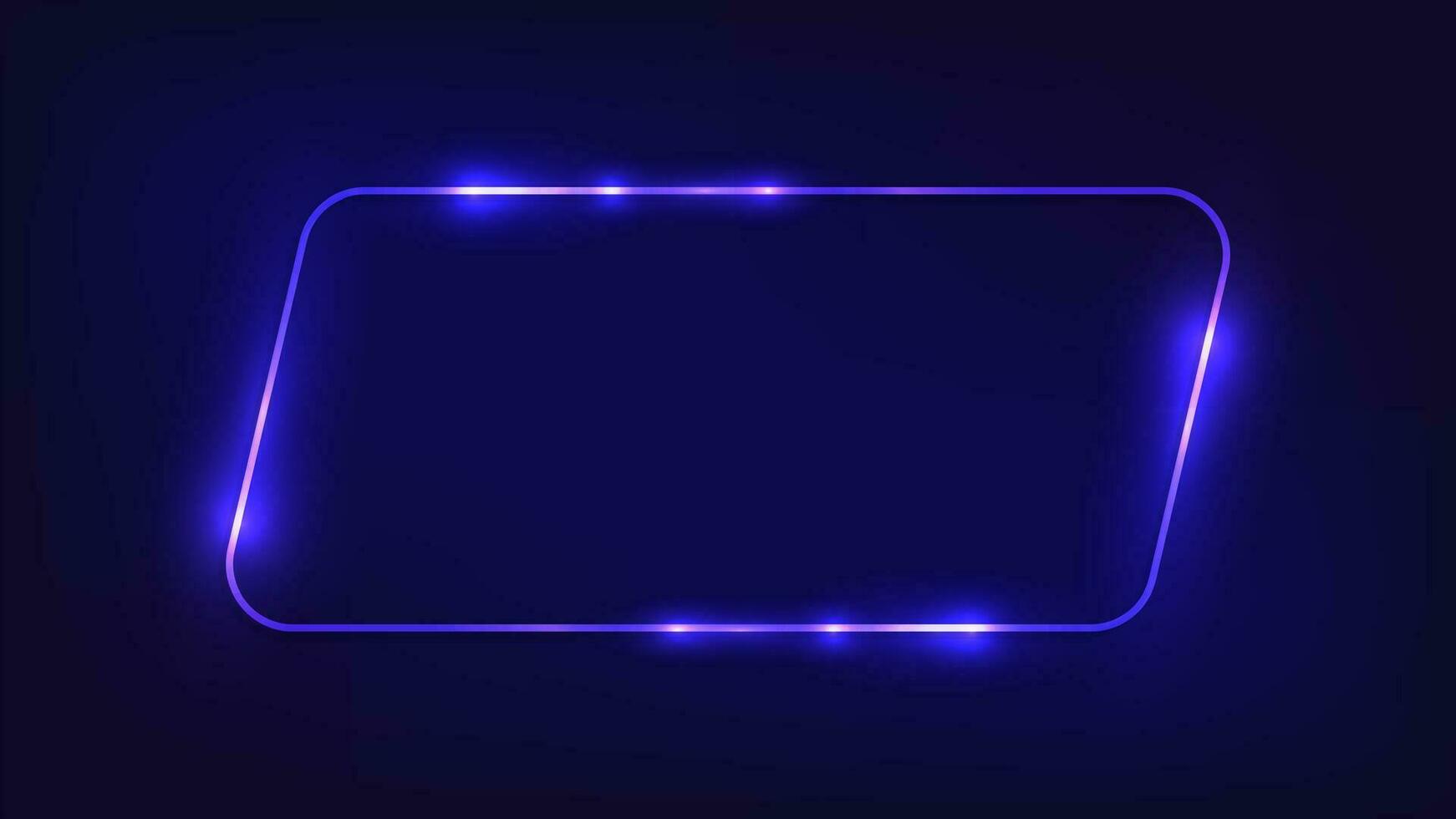 Neon rounded parallelogram frame with shining effects on dark background. Empty glowing techno backdrop. Vector illustration.