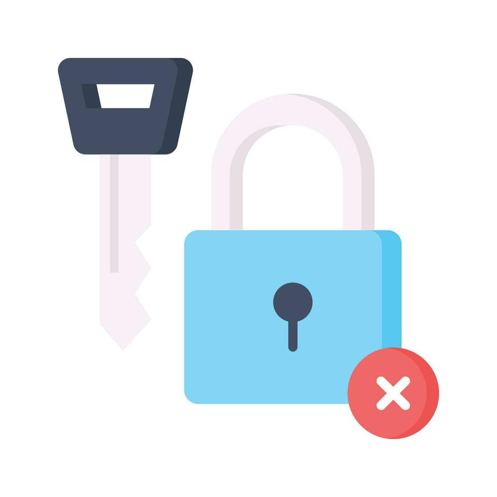 Padlock with key and cross sign, concept icon of broken security vector