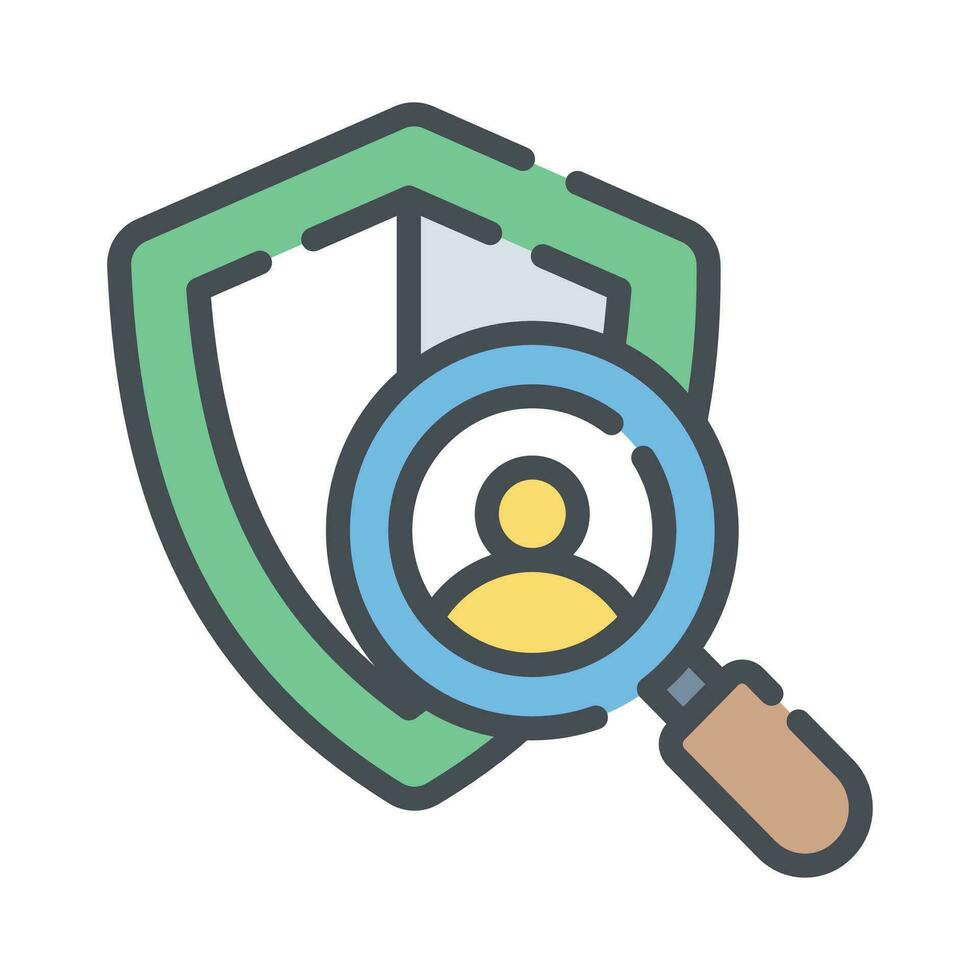 Shield icon with magnifying glass. Vector security icon, safety checking vector
