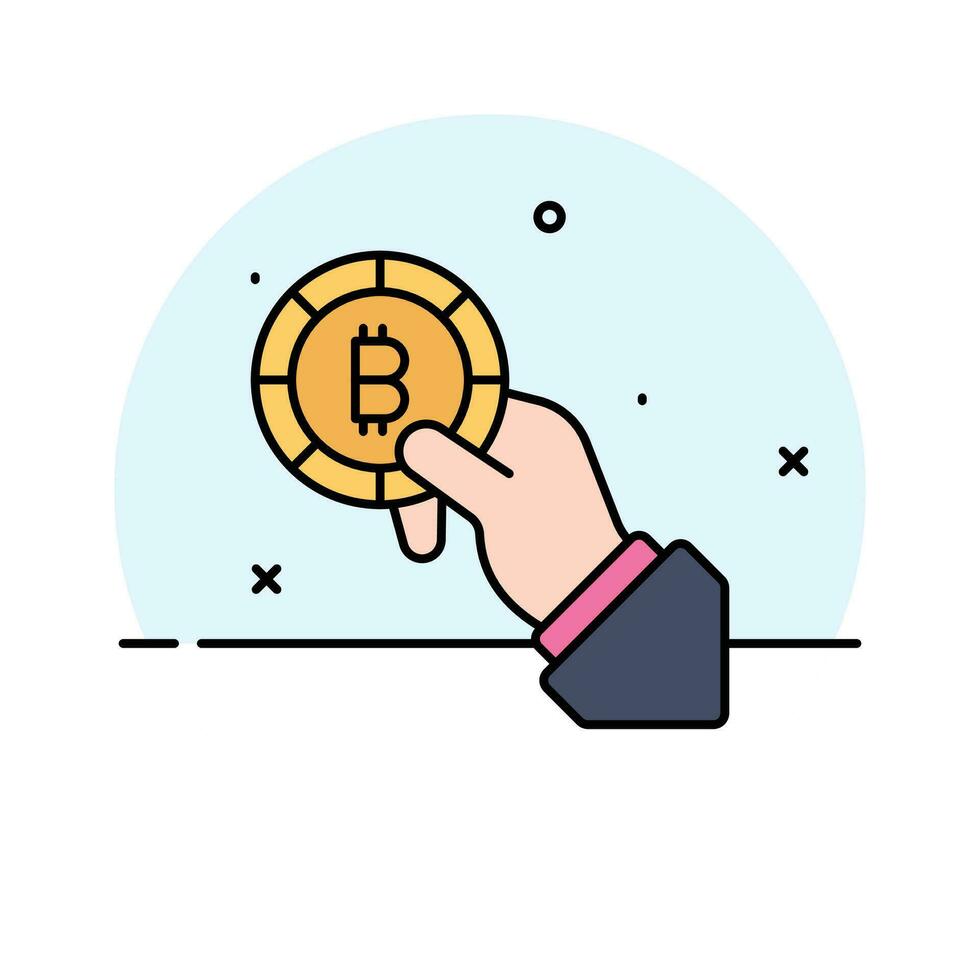 Hand holding cryptocurrency coin, concept vector of bitcoin payment