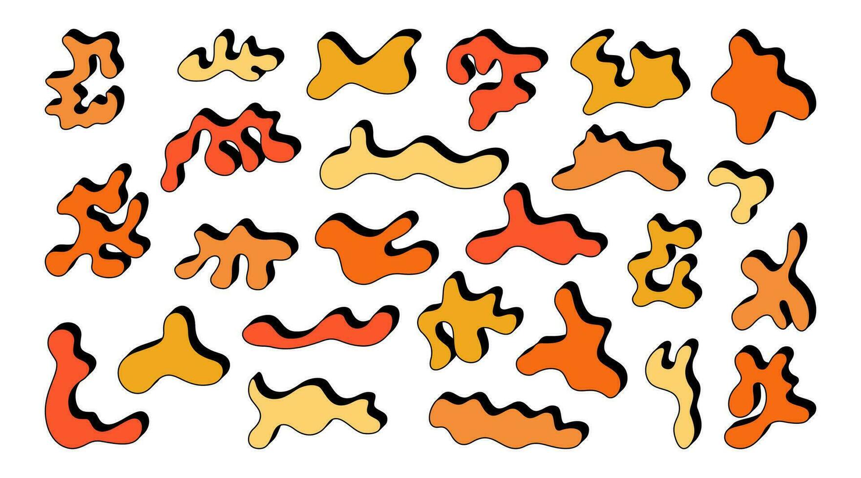 Vector Organic shapes collection isolated on white background. Abstract spots in retro style with bold shadow.