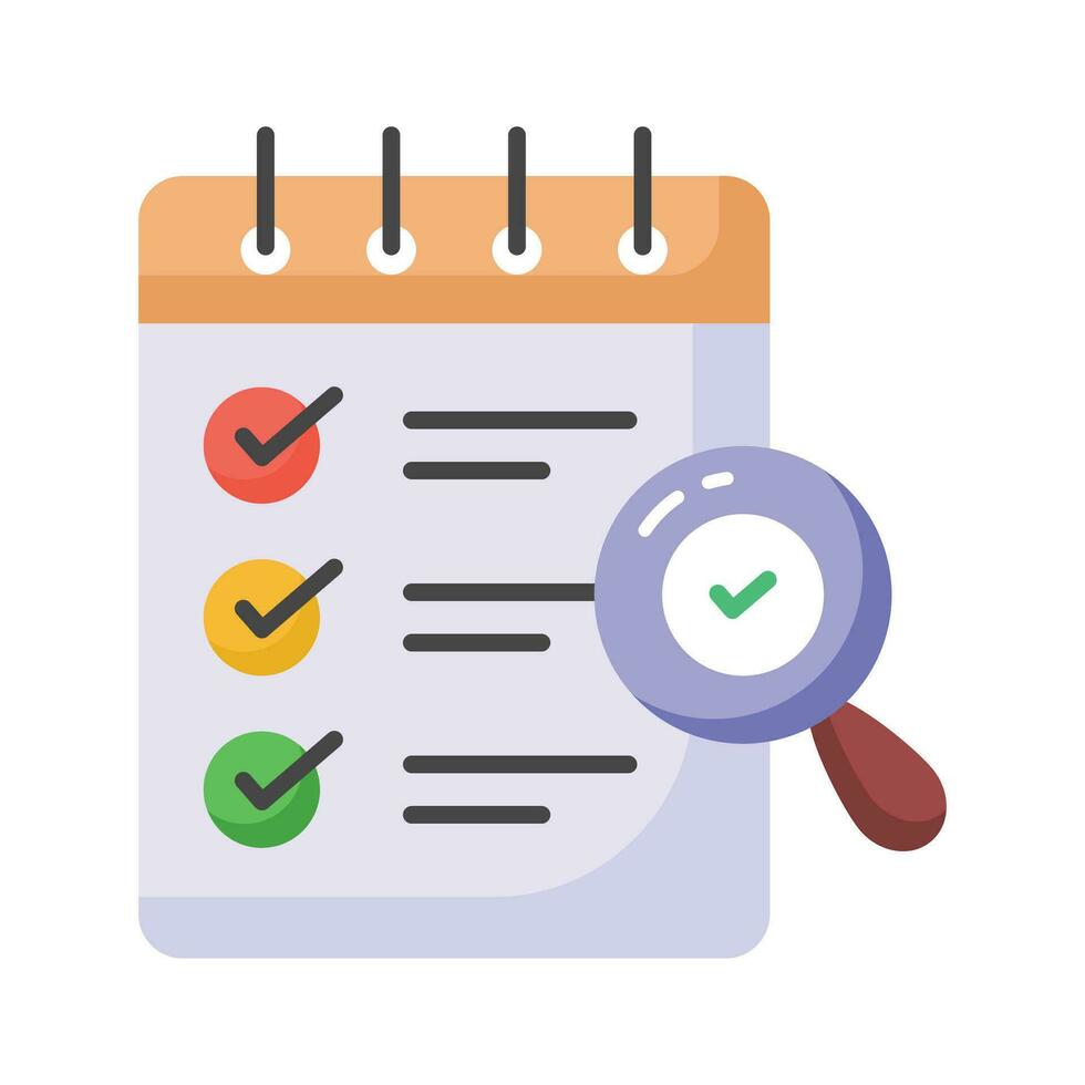 Magnifying glass with checklist showing checklist verification concept vector design