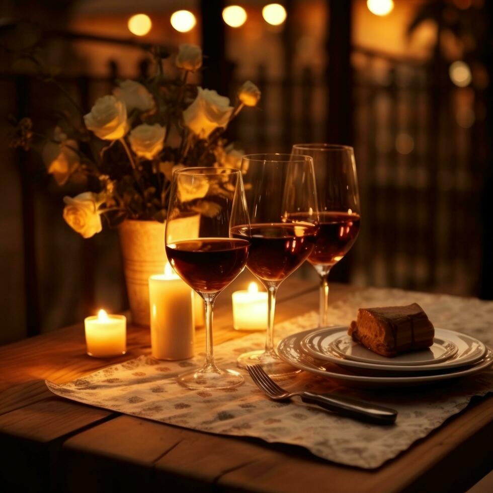 Romantic dinner Wine candles and a table for two please photo