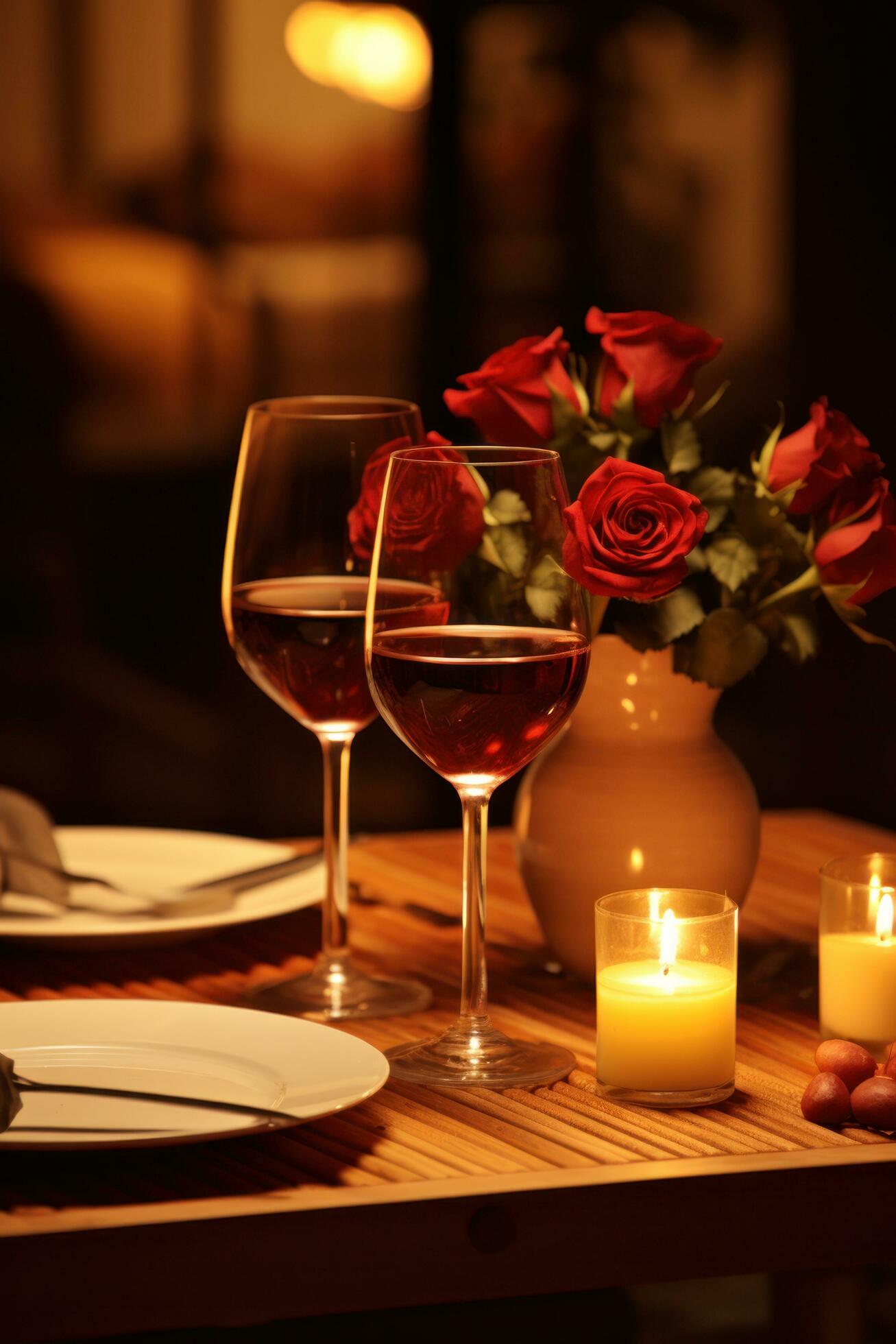 Romantic dinner Wine candles and a table for two please 30745732 Stock