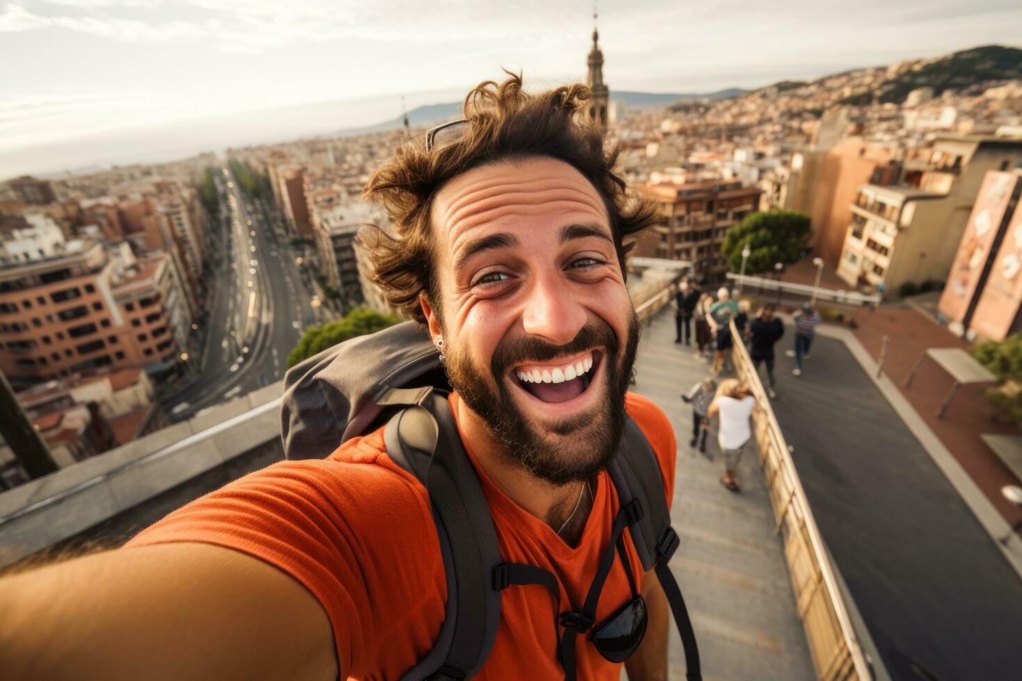 man taking a selfie in the bohemian neighborhood photo