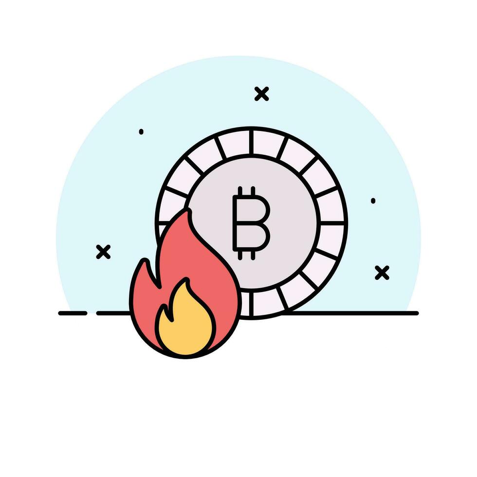 Fireflame with bitcoin showing concept vector of bitcoin loss