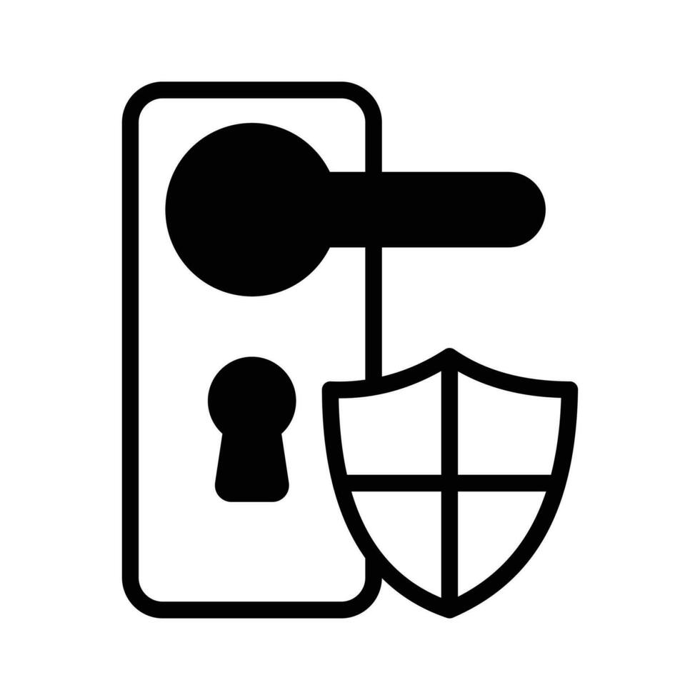 Door handle icon with shield. Locked door security icon vector