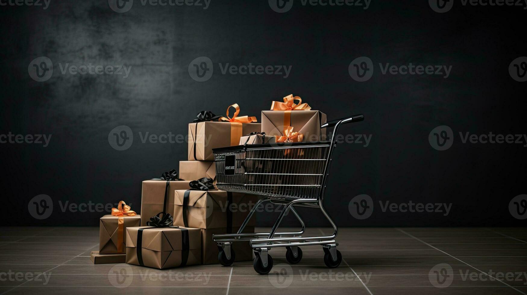 Portrait shopping cart with gift boxes AI Generative photo