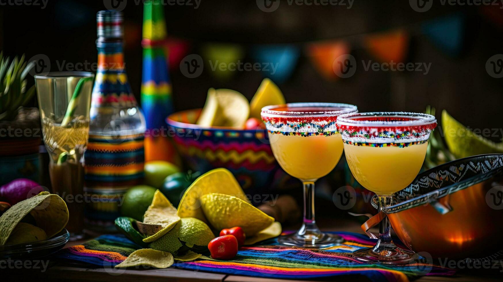 Fresh cocktail with sombrero on the table AI Generative photo