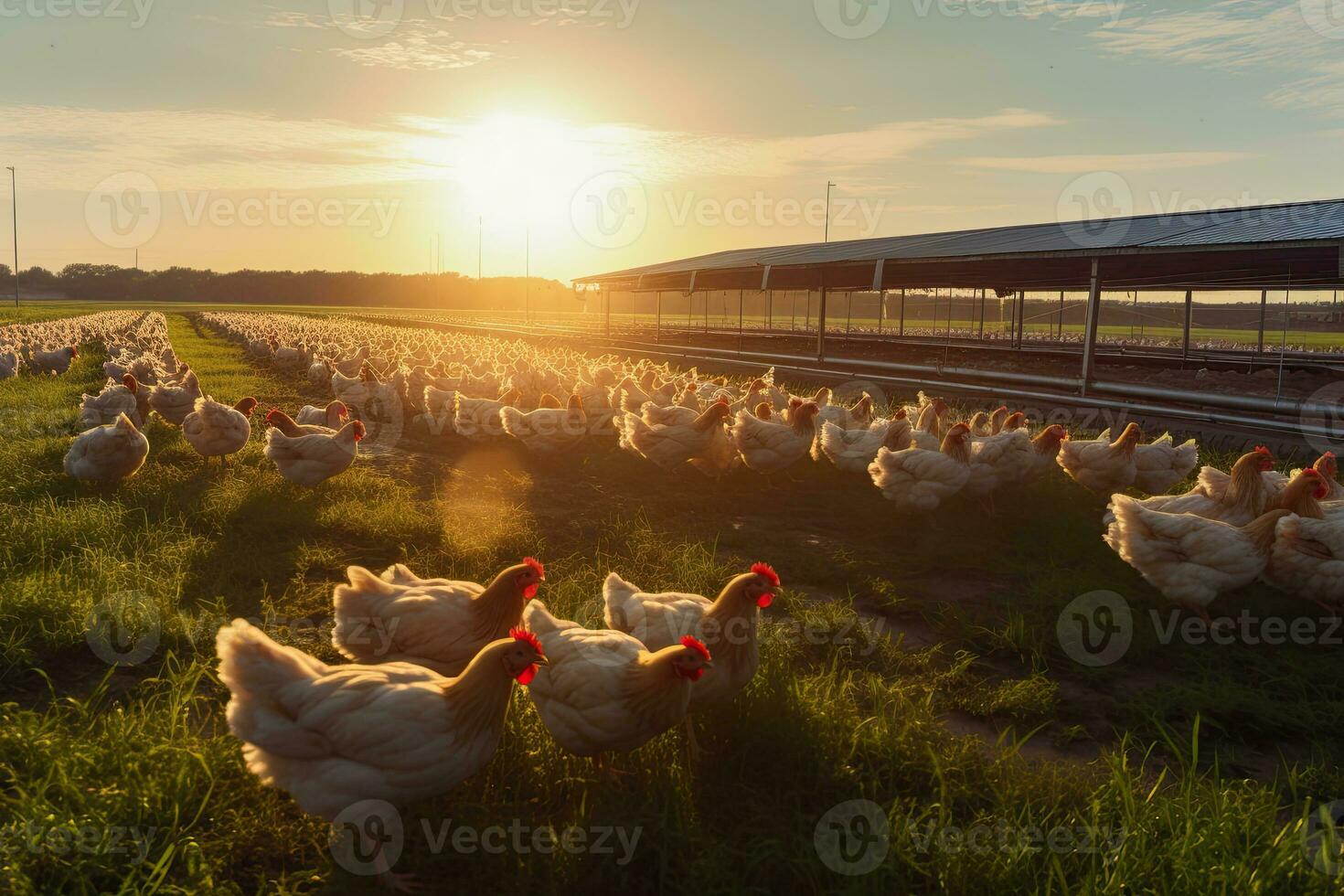 Portrait chicken in the farm with light exposure AI Generative photo