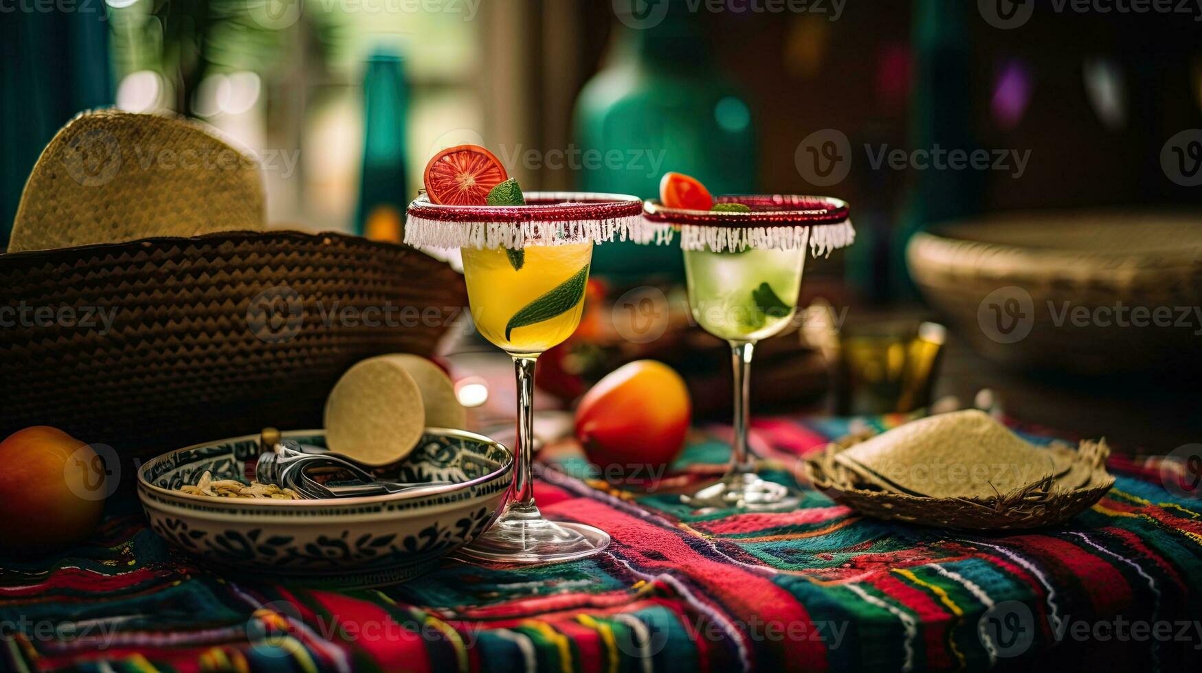 Fresco cóctel con sombrero en el mesa ai generativo foto