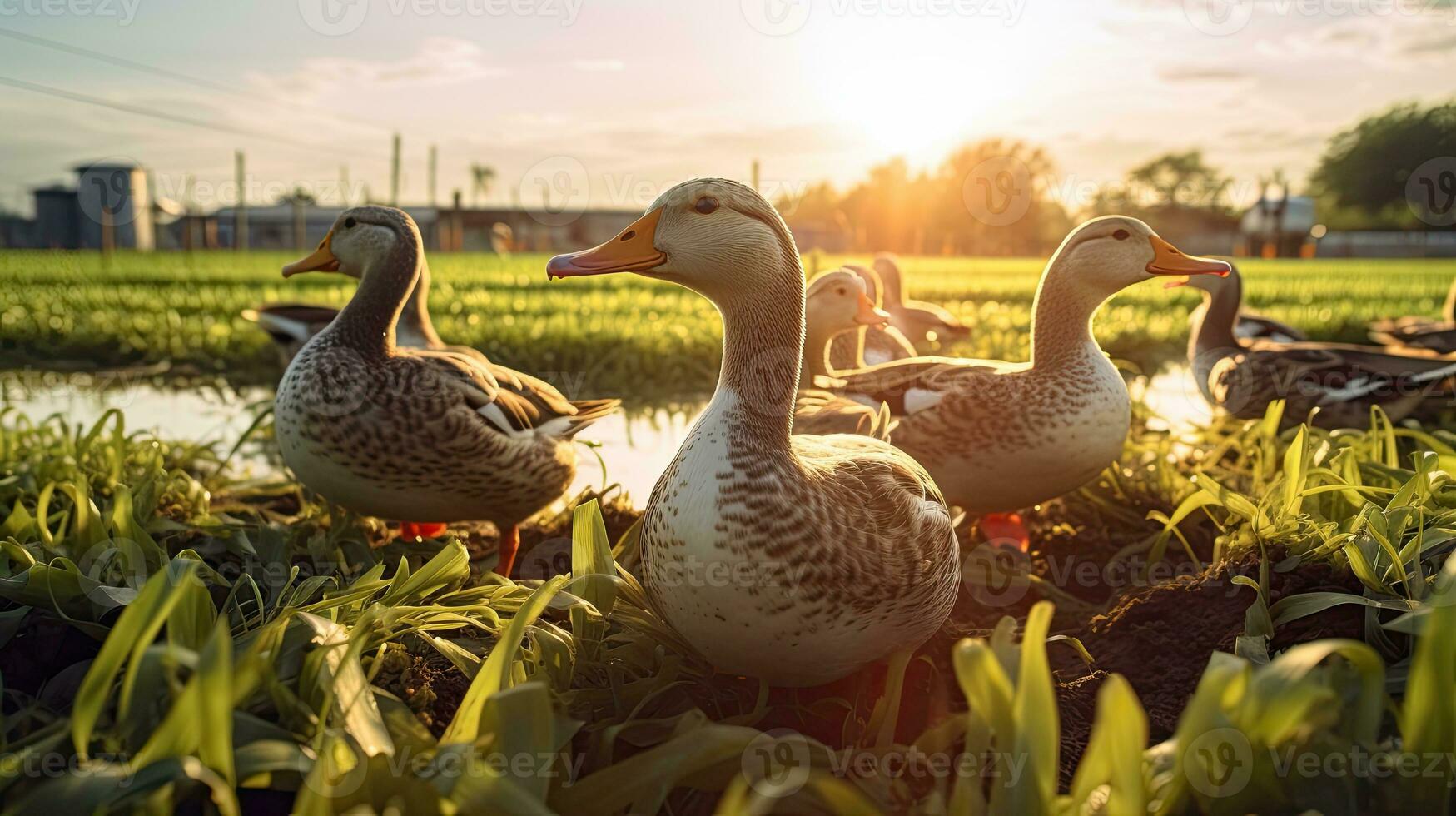 Portrait duck on the farm with light exposure AI Generative photo